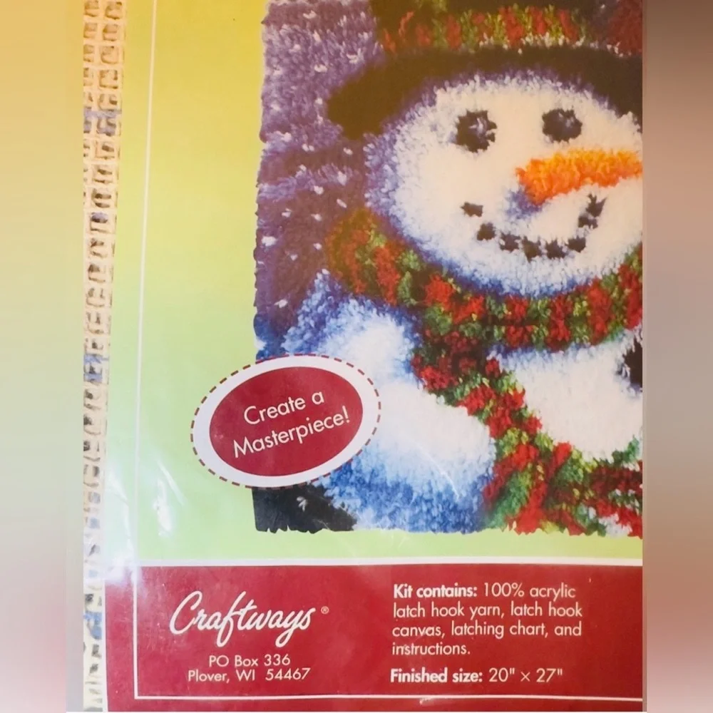 Craftways Latch Hook Kit Rug or Wall Hanging SNOWMAN Christmas Winter  27
